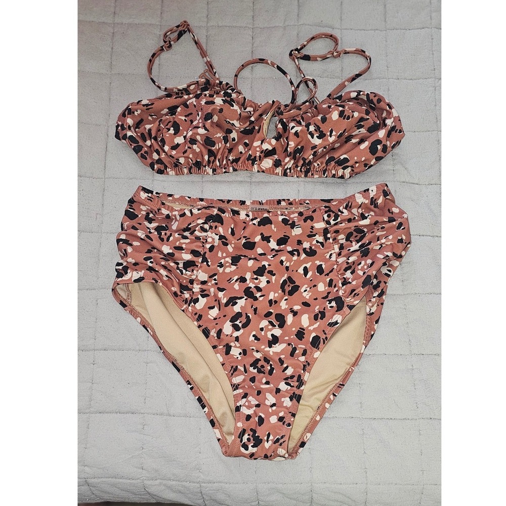 Old Navy Womens Pink Leopard Print Ruffle Bikini Set Medium 2 Piece Swimsuit